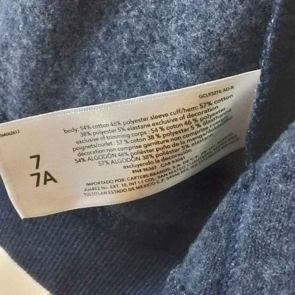 OshKosh Fleece‎ Lined Full Zip Hoodie Size 7 in Blue w/ Branding